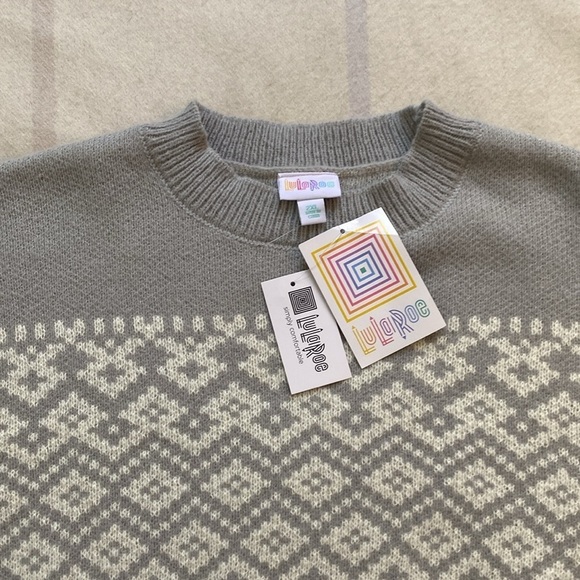 LuLaRoe Gray and Cream Holiday Crewneck Sweater - Picture 3 of 11